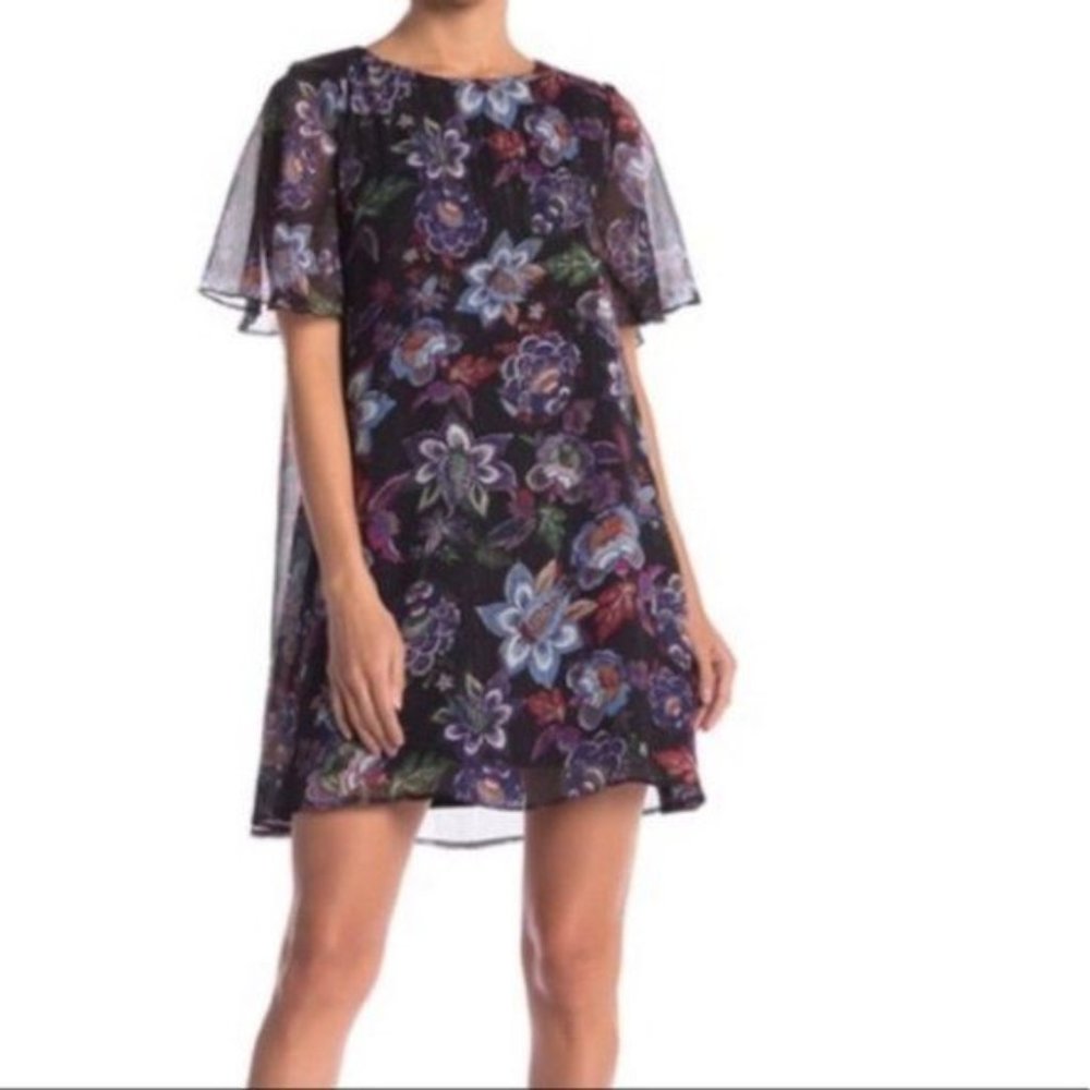 Show Me Your Mumu Jenner Dress Floral City Night Flutter Sleeve Purple Size M